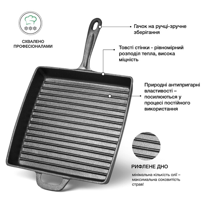 Квадратна пательня-гриль Fissman 28х4,7 см з ручкою (4137)