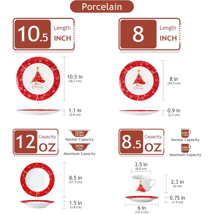 Порцеляновий різдвяний набір посуду на 6 осіб, 30 предметів VEWEET
