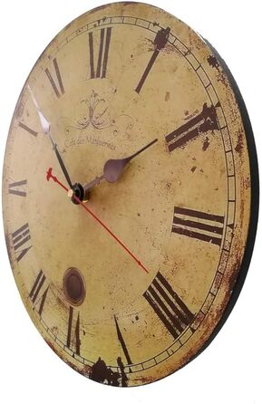 Настінний кухонний годинник YOAI, вінтажний, потертий, ШИК, античний, ностальгічний, сільський, кварцовий годинник з МДФ з безшумним механізмом, 12 дюймів/30 см Ø (дерево)