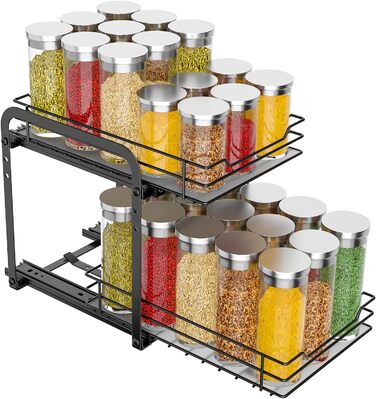 Підставка для спецій розсувна, шафа-органайзер для кухні, 2-рівневе сховище для спецій 18,2 x 26,4 x 23 см Vialex
