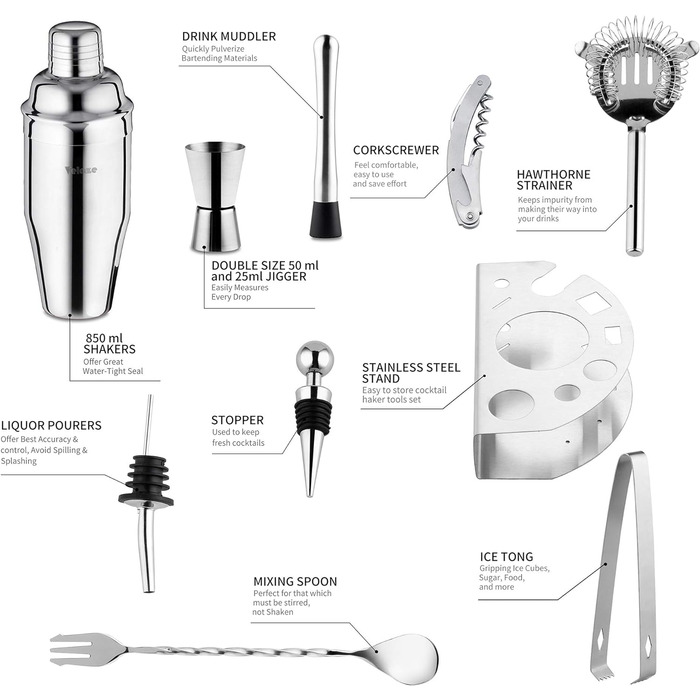 Набір шейкерів для коктейлів 10 предметів Velaze