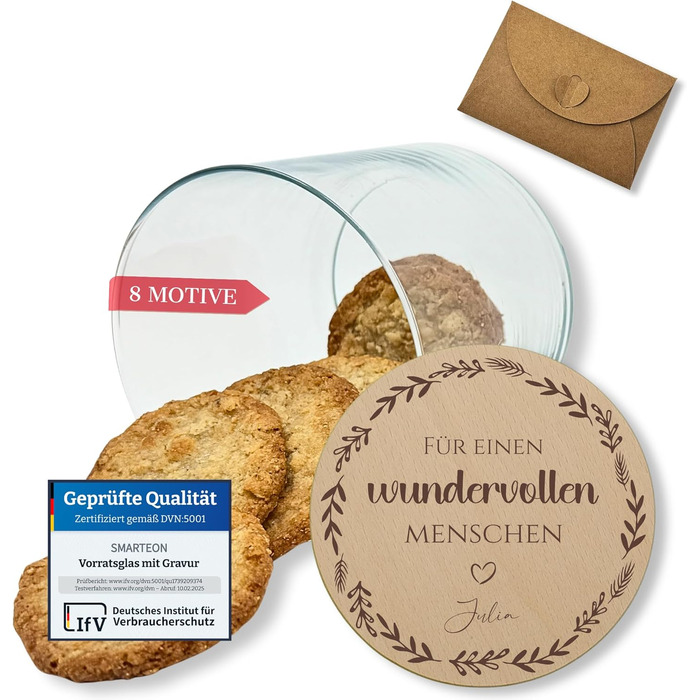 Персоналізовані банки для зберігання з кришками, невеликі подарунки, персоналізовані банки для печива, подарунки з подякою, дерев&39яні кришки з гравіюванням, персоналізовані подарунки, подарунки з подякою (Дизайн 1, 530 мл)