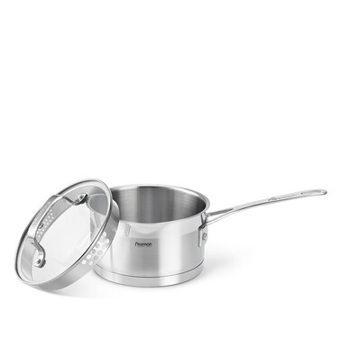 Ківш Fissman FOBUS 16x9 см 1,6 л із скляною кришкою нержавіюча сталь (5379)