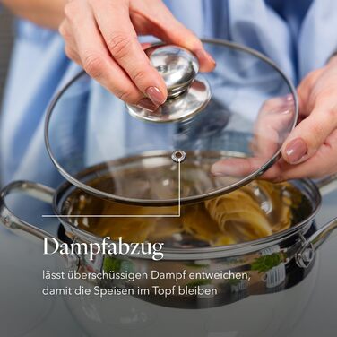 Набір посуду FLORINA 4 предмети Нержавіюча сталь 18/0 Кришка із загартованого скла Для індукційних, газових, електричних та керамічних варильних поверхонь Можна мити в посудомийній машині Високоякісний набір посуду для будь-якої кухні (8 предметів, каштан