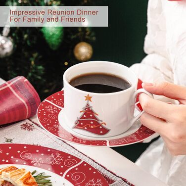 Серія 30-предметний порцеляновий різдвяний набір посуду на 6 осіб, різдвяний кавовий сервіз на 6 обідніх тарілок, 6 десертних тарілок, 6 супових тарілок, 6 кавових чашок та 6 блюдець (Christmastree-1, обідній сервіз на 30 предметів)