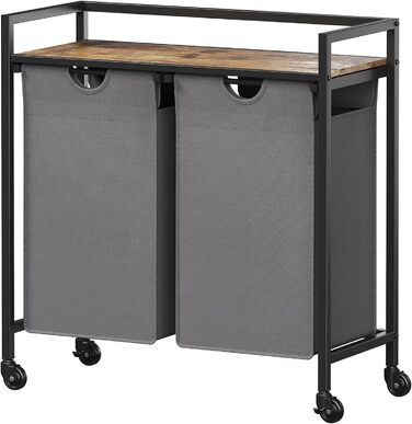 Сворачиваемая корзина для белья Lifewit, 95 л 2 выдвижные корзины для белья с верхней полкой и 2 семными сумками и ручками, сортировщик белья для прачечной, спальни, спальни, ванной комнаты и общежития, черный (76x33,5x78 см, деревенский коричневый серый)