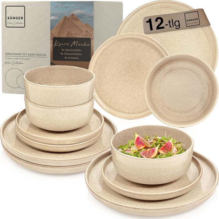 ПОСУД Комбінований сервіз на 6 персон, набір тарілок кавовий кухоль макаронна миска 30 шт. , набір посуду з кераміки посудомийна машина - мікрохвильова піч - стійкий до подряпин, набір посуду з кераміки КОЛЕКЦІЯ ЦІННОСТЕЙ (Каїр Мокко, столовий сервіз 12 ш