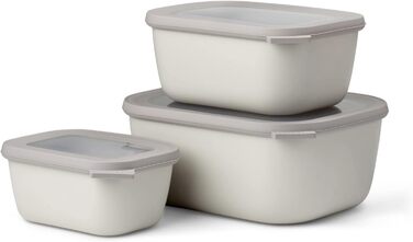 Прямокутний набір Cirqula з 3 предметів з кількома лотками - Банки для зберігання з кришкою - підходить як ящик для зберігання, холодильник, морозильна камера та посуд для мікрохвильової печі - 750, 1500 і 3000 мл - (Nordic White, набір 3 шт. и (750, 1500
