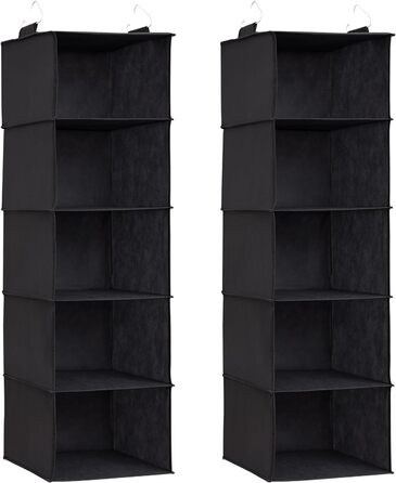 Підвісна полиця Lifewit з 2 предметів, органайзер для шафи, шафа-купе з підвісною системою, тканинне підвісне сховище, органайзер для шафи, складний і компактний з металевими гачками, 5 відділень, (чорний, 5 відділень x 2)