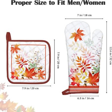 Набір з 2 кухонних рукавичок Arquiel з тримачем для каструлі Gnome Autumn Orange Checked, 100 бавовняні кулінарні рукавички, термостійкі кухонні рукавички для приготування їжі, осінній декор, подарунки для жінок (осіннє кленове листя, духовка тримач для к