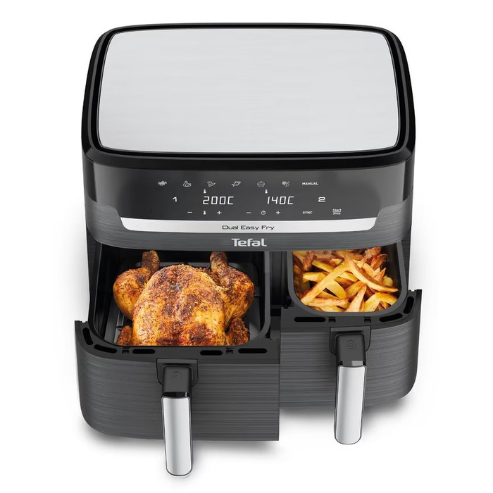 Tefal Мультипечь Dual EasyFry&Grill AirFryer, 2700Вт, чаша-5.2+3.1л, сенсорное управл., 2 чаши, гриль, пластик, черный