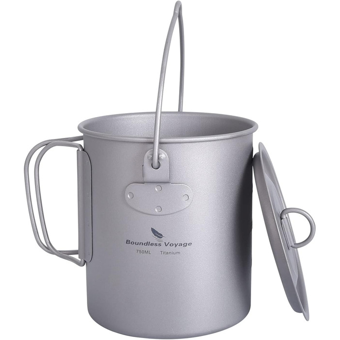 Кемпинговая титановая чашка с крышкой и откидной ручкой для 1 человека 750 мл. iBasingo