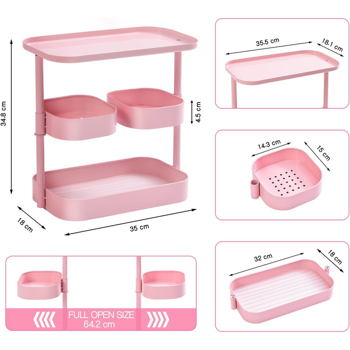 Стойка для специй APEXCHASER, 3-уровневый вращающийся держатель для специй, вращающийся на 360 хранилище для специй, металлический кухонный органайзер для бутылки для специй, банки для специй 35 * 19 * 37,5 см (низкий, розовый)