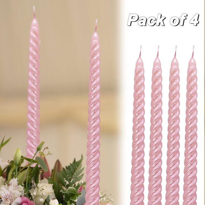 Набір з 4 конічних спіральних свічок 2 х 25,5 см, рожевий Alederways