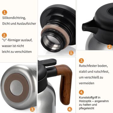 Термоглечик 1,5 л з чайним фільтром, нержавіюча сталь VETIN