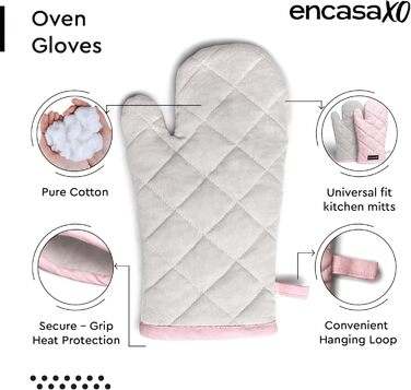Рукавички Encasa Homes Extra Long для духовки та мікрохвильової печі (2 шт.) для використання на кухні - Силіконові сріблясті термостійкі - Захищають руки від гарячого обладнання - (17x29 см, світло-рожеві та світло-сірі)