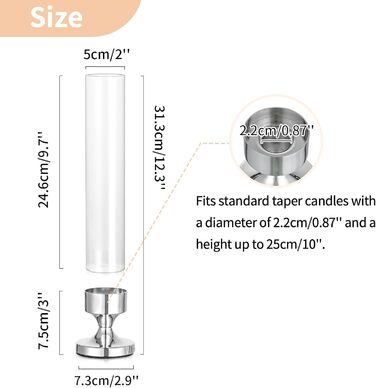 Скляний циліндричний свічник NUPTIO, скляний свічник - свічник-паличка, весільний стіл зі скляною стільницею без основи, ліхтар, скляний циліндричний свічник, свічка-паличка, День святого Валентина 31 см (10 шт. , срібло)