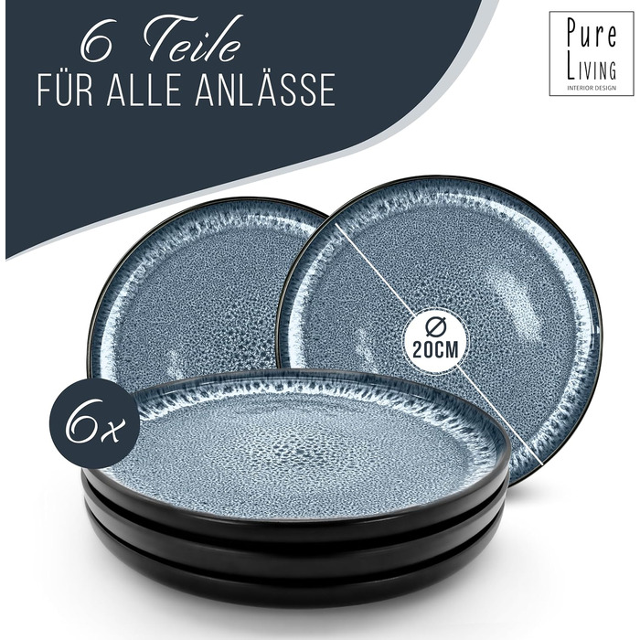 Набір посуду з керамограніту 6 персон Ibiza 24 шт. - Середземноморський набір посуду, посудомийна машина, мікрохвильова піч і захист від подряпин - Набір мисок і тарілок - Посуд Pure Living Black в димчасто-блакитному кольорі (6x))