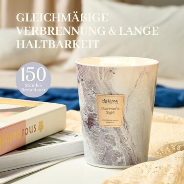 Ароматизована свічка M&SENSE велика Чорні ароматизовані свічки у склянці Ароматизована свічка з натурального соєвого воску Розслаблююча ароматерапія Подарунок для жінок та чоловіків, Різдво Час горіння 75 годин та 2 ґноти (літня ніч, 990 г)