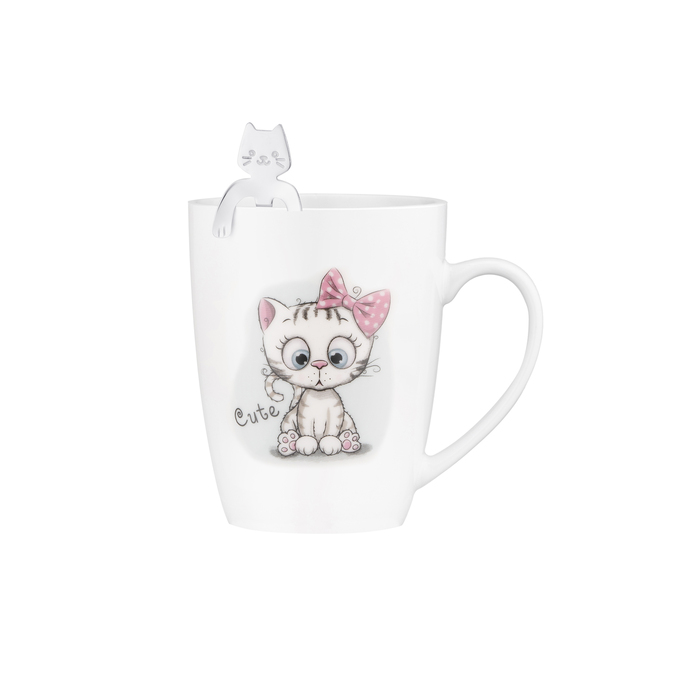 ARDESTO Cute Spoon Cup, 320мл, фарфор, нержавеющая сталь, белый