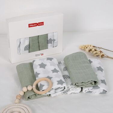 Муслінові серветки GLLQUEN для немовлят, 6 шт. бавовняних серветок для відрижки, 70 см x 70 см, абсорбуючі та дихаючі, ідеально підходять для очищення, витирання та покриття новонароджених (зірка, 6 шт.)