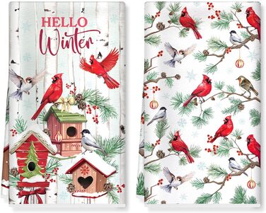 Набір з 2 різдвяних кухонних рушників 60 x 40 см Червоні птахи Arquiel