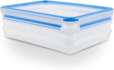 Набір контейнерів для зберігання продуктів EMSA Clip & Close, прямокутні, 5 x 0,8 л, коробки для зберігання, 100 герметичні, придатні для миття в посудомийній машині, морозильної камери та мікрохвильової печі, прозорі, сині, зроблені в Німеччині, N10307 (