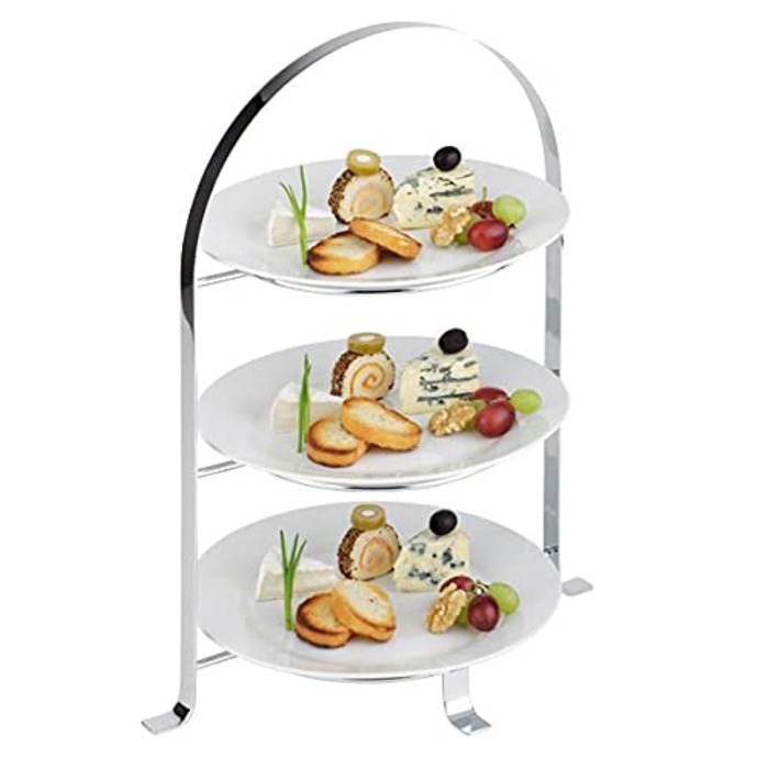 Стійка для сервірування APS високоякісна хромована металева підставка на 3 тарілки з максимальним Ø 27 см - загальна висота 43 см (тарілка в комплект не входить) 3 тарілки - Ø 27см