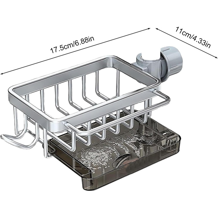 Тримач для губки для кухонного змішувача - Багатофункціональний органайзер для раковини Кошик для зберігання губок, рушників для посуду та щіток Міцний дизайн з алюмінію та ABS-пластику Ідеально підходить для зберігання у ванній кімнаті (сріблястий)