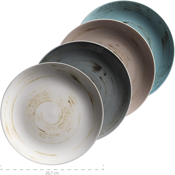 Серія MSER 931448 Derby, преміальний набір посуду з квадратними тарілками для 4 осіб гастрономічної якості, сучасний комбінований сервіз із 16 предметів у яскравих пастельних тонах, міцна порцеляна (комбінований сервіз)