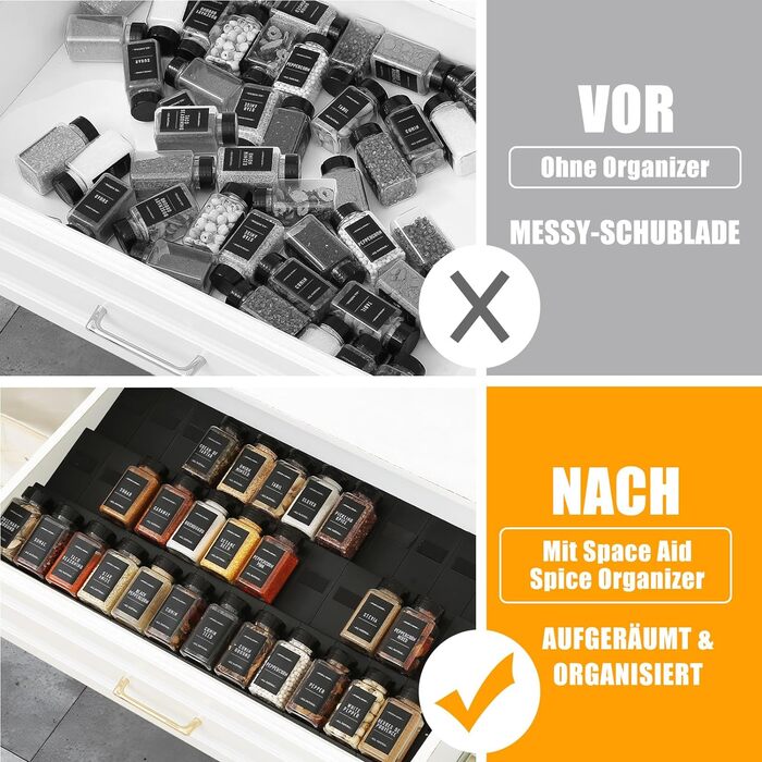 Органайзер для спецій пластиковий розсувний, 48 комірок, чорний Famhap