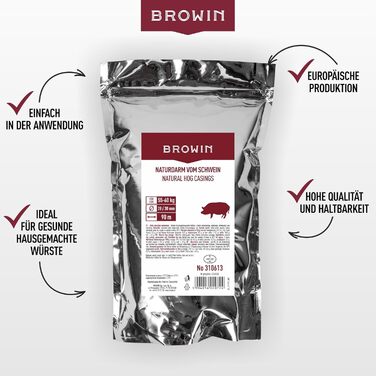 Натуральна оболонка для ковбас Натуральна оболонка вищого сорту для домашньої ковбаси, ялівцевої ковбаси, білої ковбаси, сардельки (калібр 18/20 мм, 91 метр, овеча оболонка)