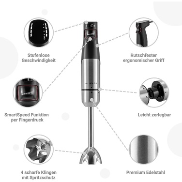 Блендер погружной 800 Вт с набором аксессуаров, 4 предмета Klamer