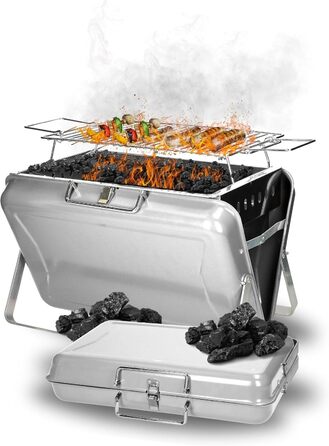 Портативный гриль на уголь серебряный elasto PROMOTION FOR LIFE