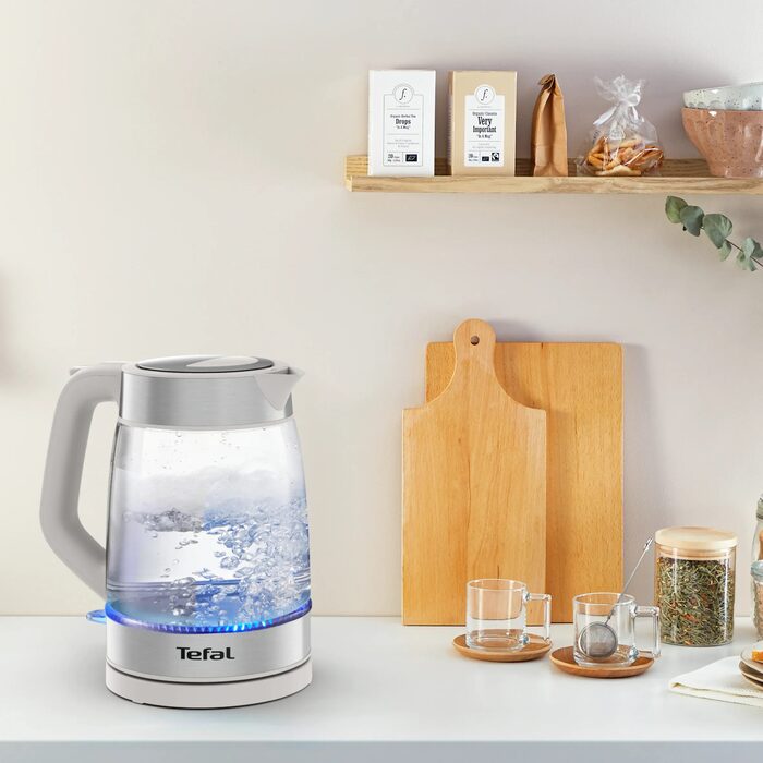 Tefal Электрочайник Glass Kettle 1.7л, стекло, с подсветкой, серебристо-серый