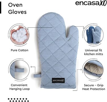 Рукавички для мікрохвильової печі Encasa Homes Extra Long (2 шт.) для кухні - Силіконові сріблясті термостійкі - Захищають руки від гарячого обладнання - (17x29 см, сірий та кобальтово-синій)