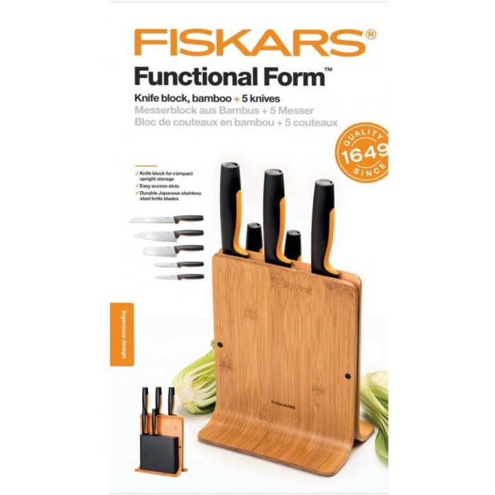 Набір ножів Fiskars Functional Form з бамбуковою підставкою 5 шт (1057552)
