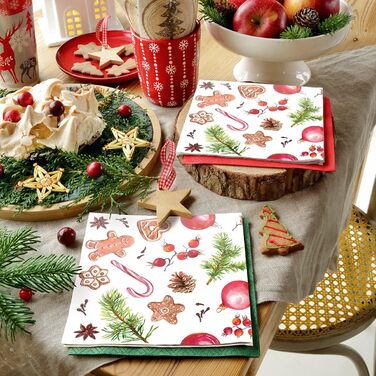 Серветки 3-шарові (33 x 33 см) 20 шт. Різнокольорові паперові серветки, ідеальні для різдвяного столу Серветки - Різдво, зима, зірки, сніг, сніговики (Домашні солодощі)