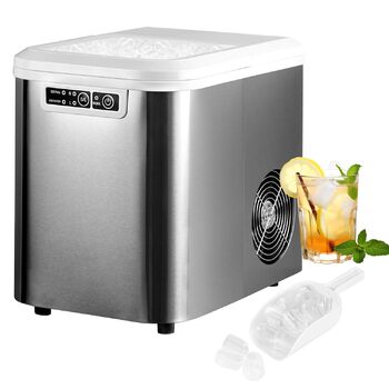 Невеликий льодогенератор WOLTU, 2,2-літровий льодогенератор, самоочисний за 4 хвилини, 2 розміри кубиків льоду, 12 кг льоду за 24 години, льодогенератор для дому, кухні, кемпінгу, автофургона, (сріблястий)