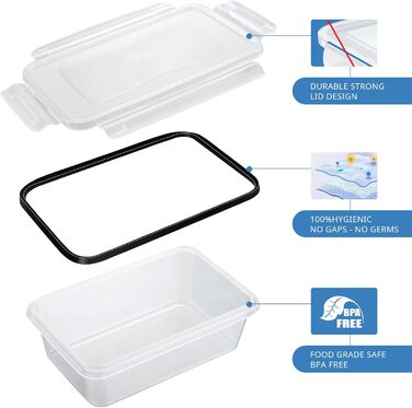Контейнери для зберігання продуктів Hibisaws з 12 предметів з кришками, контейнери для заморожування, коробки для продуктів, без BPA та 100 герметичні, прозорі, 6 x 1 л та 6 x 0,5 л, коробки для приготування їжі, набір Tupperware (10 x 1 л)