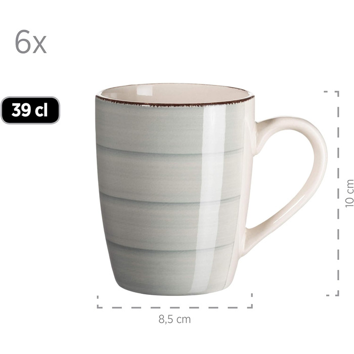 Вінтажний сніданок на 6 осіб, кераміка з ручним розписом, набір посуду з 18 предметів, синій, керамограніт димчасто-блакитний, 931492 Bel Tempo II