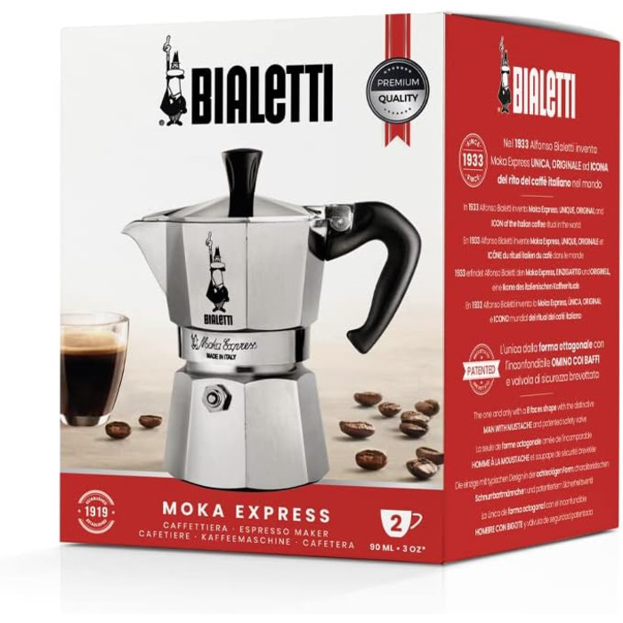 Кофеварка гейзерная 90 мл на 2 чашки Moka Express Bialetti