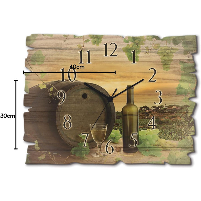 Настінний декор настінний годинник без цокання з дерева радіогодинник безшумний прямокутний 40x30 см їжа бакалія спеції трави лимон чилі вінтажний сільський U1RK трави (вино, радіогодинник)