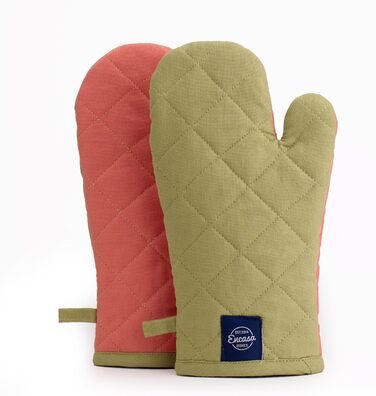 Рукавички для духовки та мікрохвильової печі Encasa Homes Extra Long (2 шт.) для кухні - Силіконові, сріблясті, термостійкі - Захищають руки від гарячого обладнання - (17x29 см, шавлія та корал)