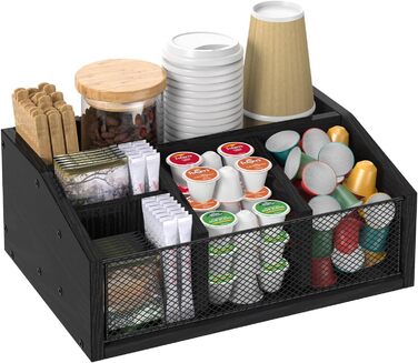 Органайзер для кофейных аксессуаров, снеков, столовых приборов, канцелярии с 5 отделениями, деревянный, черный NOVIMANGO