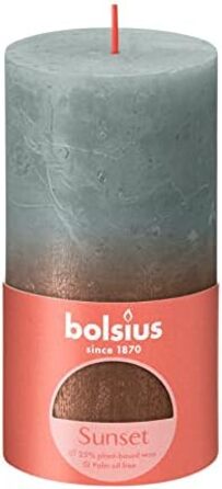 Свічки Bolsius Rustic Pillar - Металеві, що згасають - Рожеві та червоні - Упаковка з 4 шт. - Тривалий час горіння 60 годин - Без запаху - Містить натуральний рослинний віск - Без пальмової олії - 13 x 7 см (13 x 6,8 см, зелені та мідні)