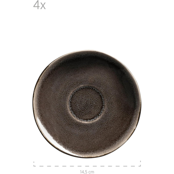 Серія Niara Organic, сучасний набір кавових чашок для 4 осіб у захоплюючому вінтажному образі, набір чашок для кави з 8 предметів зі спеціальним поєднанням глазурі чорного та коричневого кольорів, керамограніт, 934071