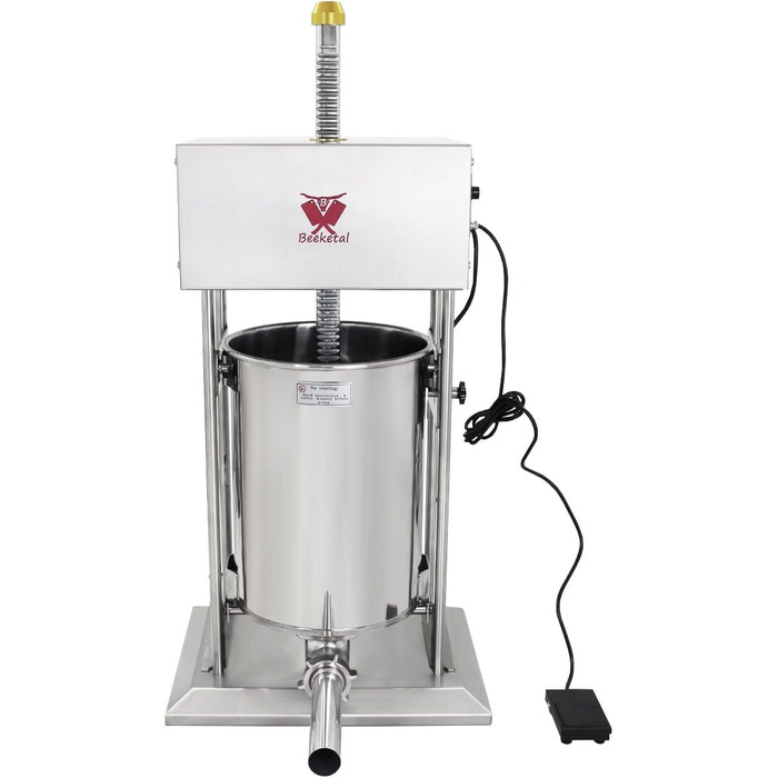 Промислова машина для наповнення ковбас Beeketal &39BTH07&39 з нержавіючої сталі (об&39єм 7 л/горизонтальна конструкція), професійна машина для наповнення ковбас з 2-швидкісним повністю металевим механізмом і рукояткою, включаючи 5 насадок для напов
