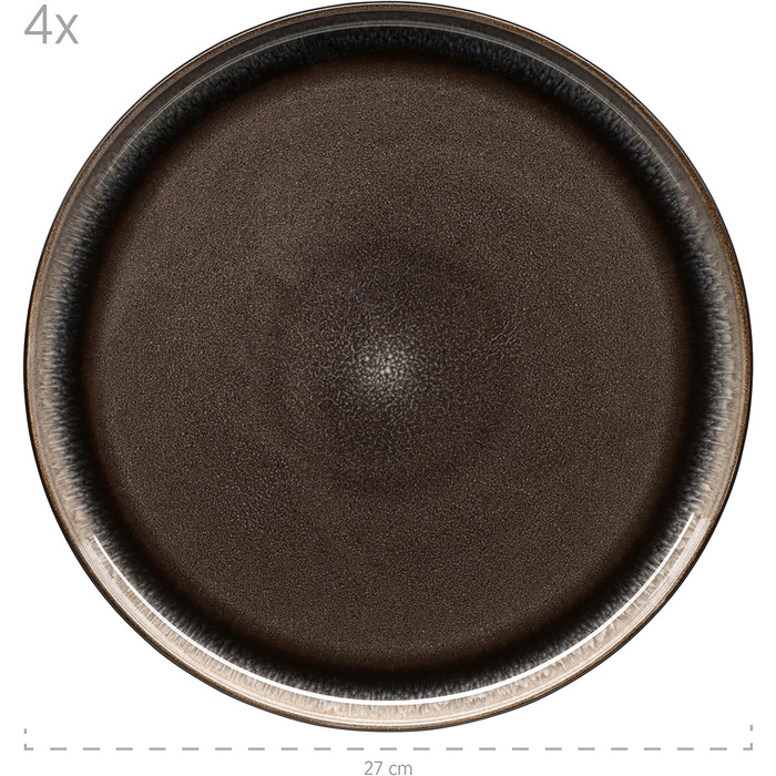 Сучасний набір обідніх тарілок на 4 персони в захоплюючому вінтажному вигляді, великі плоскі обідні тарілки з кераміки, керамограніту, сіро-чорні обідні тарілки сірого / чорного кольору