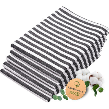 Набір кухонних рушників ZOLLNER із 5 бавовняних рушників 50x70 см вбираючі та міцні кухонні рушники можна прати при температурі до 60C у смужку якість для громадського харчування сертифіковано Oeko Tex (чорно-біле)
